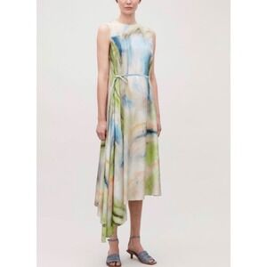 ‼️SALE‼️COS Abstract Watercolor Silk Print Asymmetric Draped Midi Dress Size 6